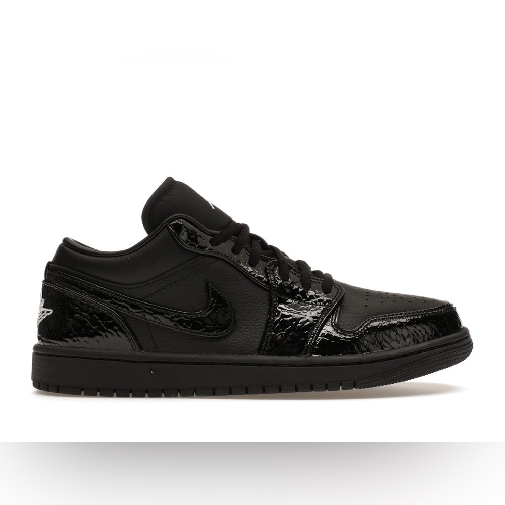 Women's Jordan 1 Low SE - Patent Elephant Black Athletic Shoes